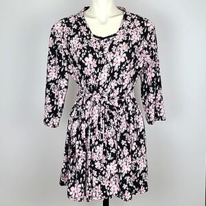 Rene Rofe Matching 3 Piece Sleepwear Robe Cami Shorts Floral Print Black Size M